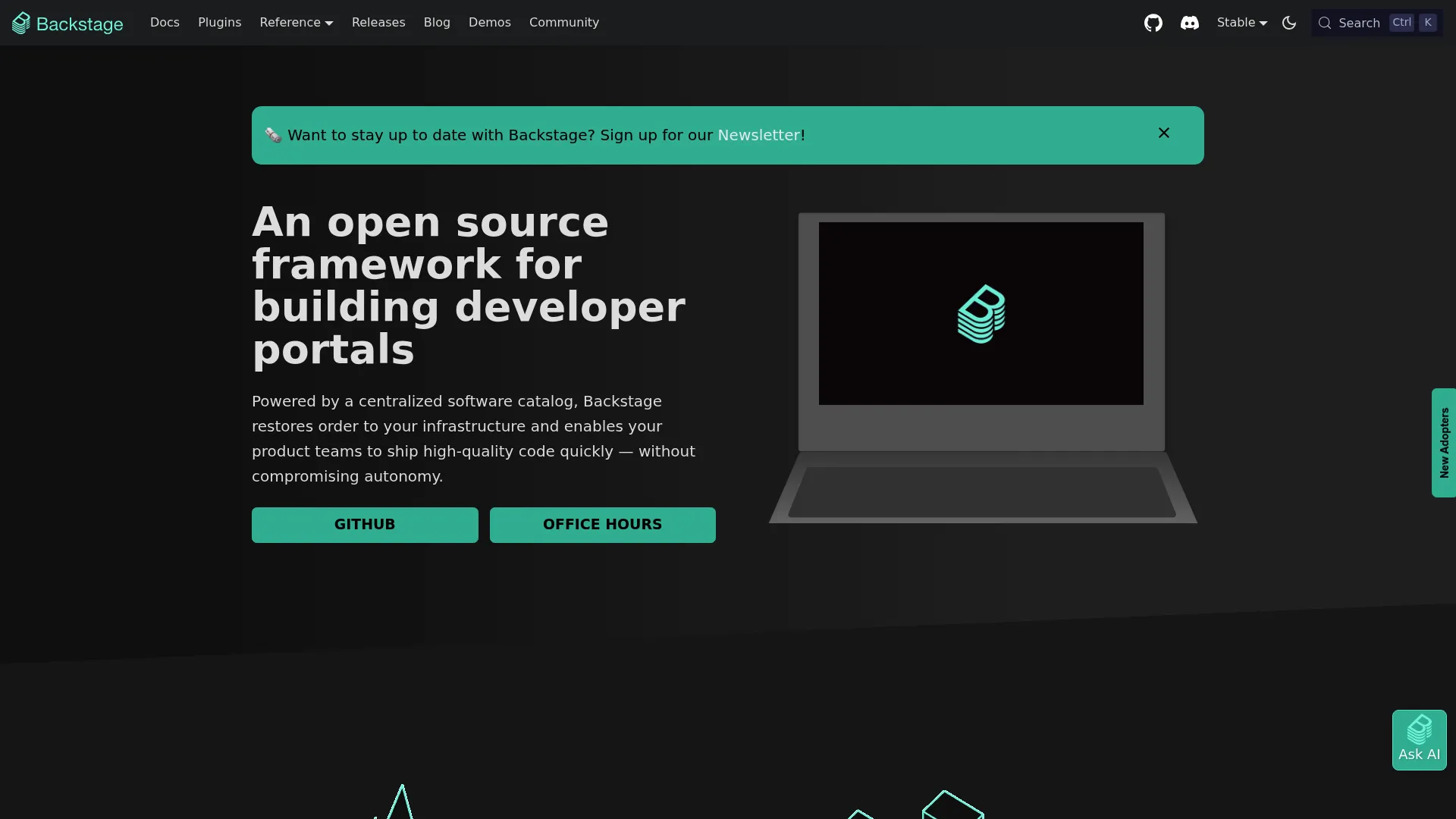 Backstage internal developer portal homepage