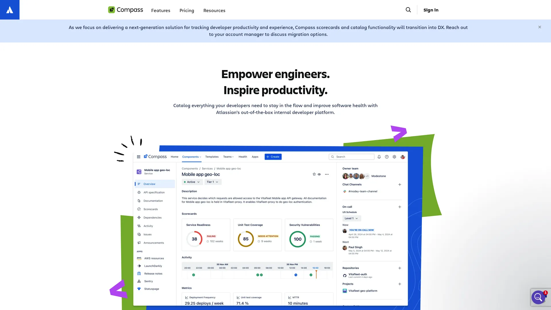 Atlassian Compass internal developer platform interface