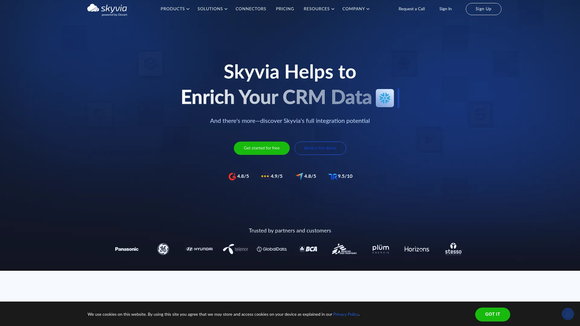 Skyvia no-code cloud data integration platform homepage