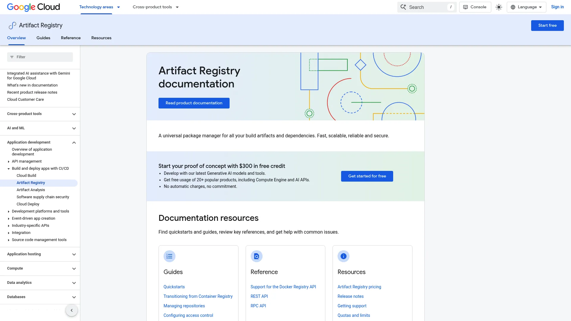 Google Cloud Artifact Registry package and container image storage console