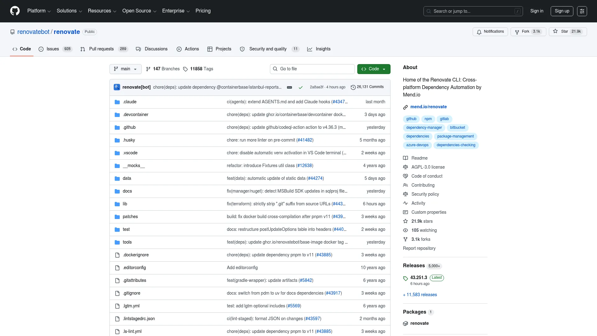 Renovate automated dependency update pull request configuration