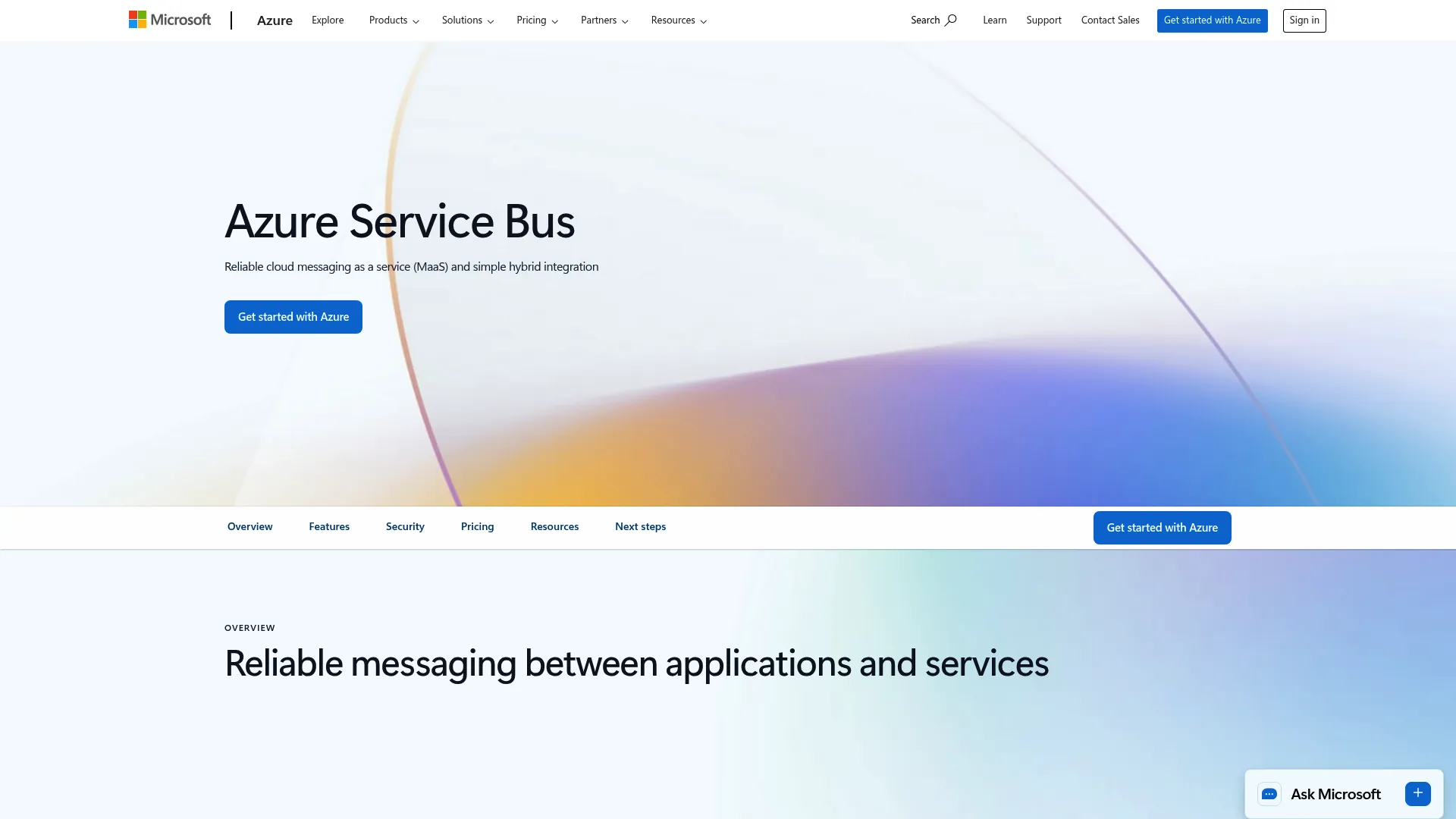 Azure Service Bus messaging product page
