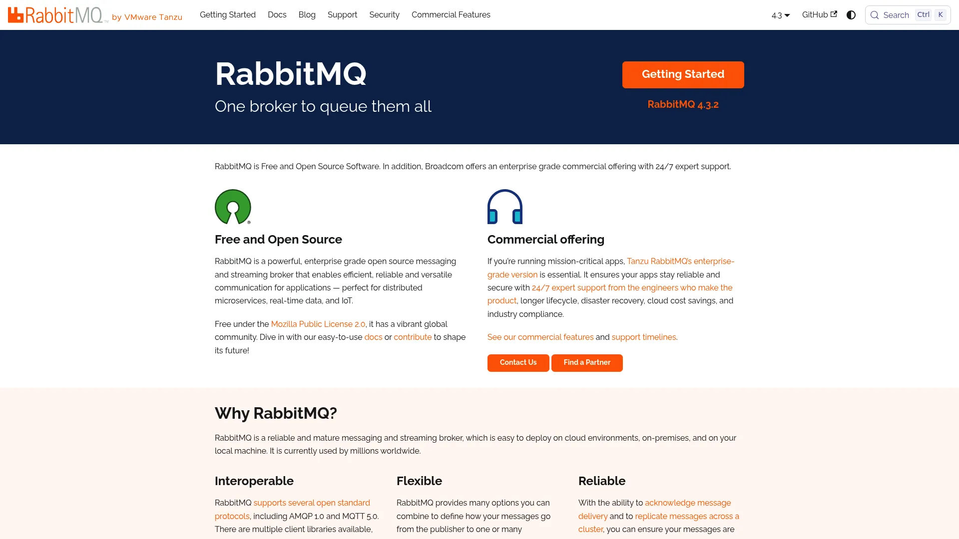 RabbitMQ message broker homepage