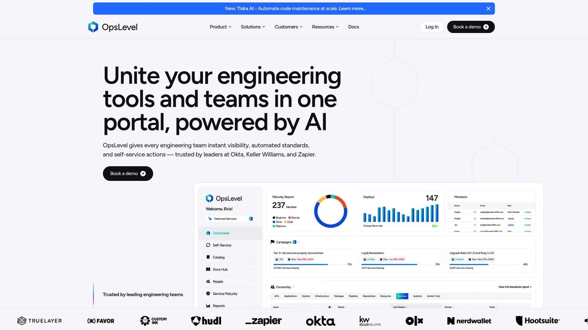 OpsLevel internal developer portal dashboard