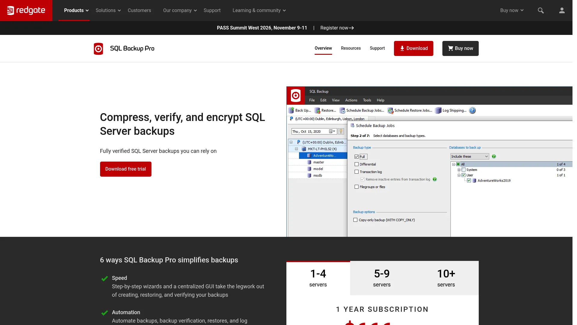 Redgate SQL Backup Pro homepage