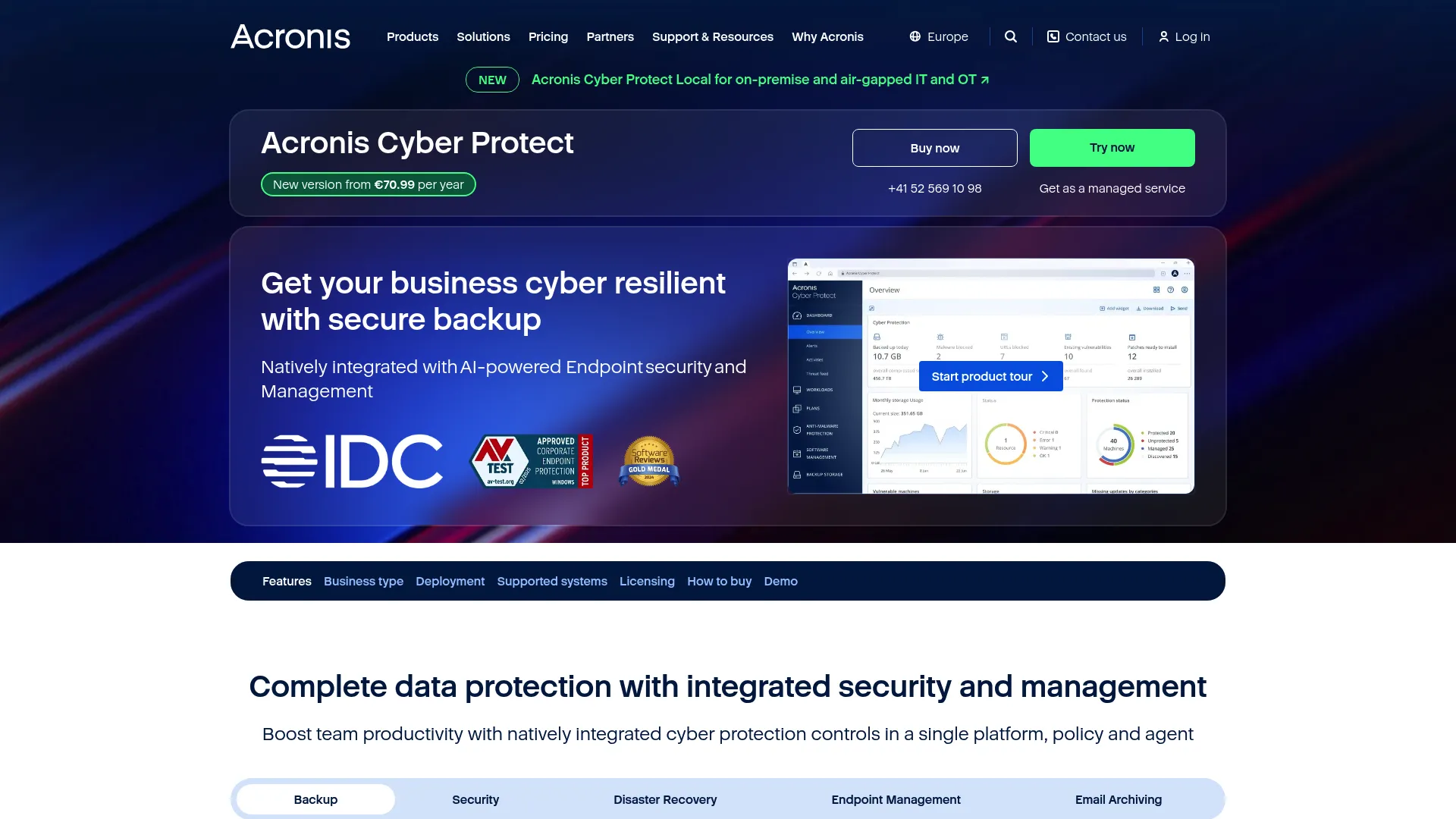 Acronis Cyber Protect homepage