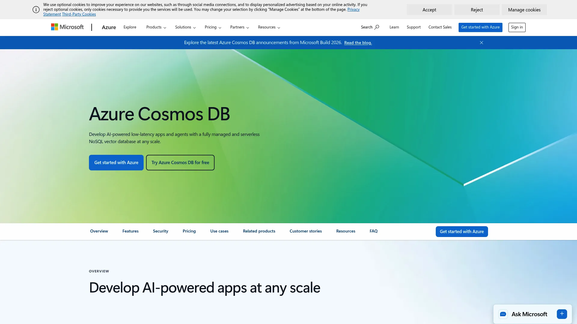 Azure Cosmos DB multi-model database product page