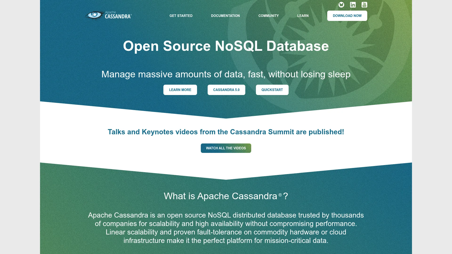 Apache Cassandra distributed NoSQL database homepage