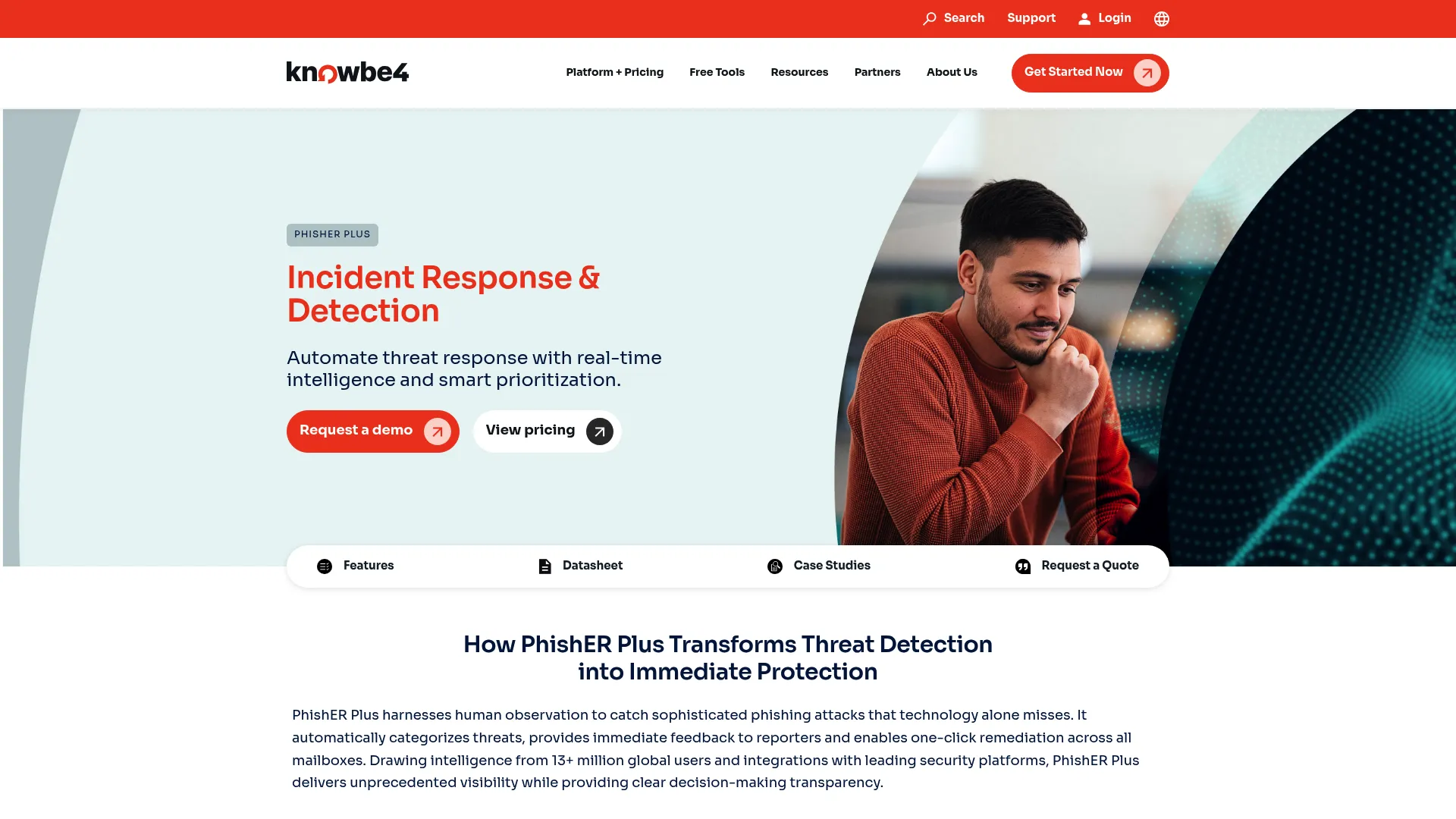 KnowBe4 PhishER phishing incident response platform homepage