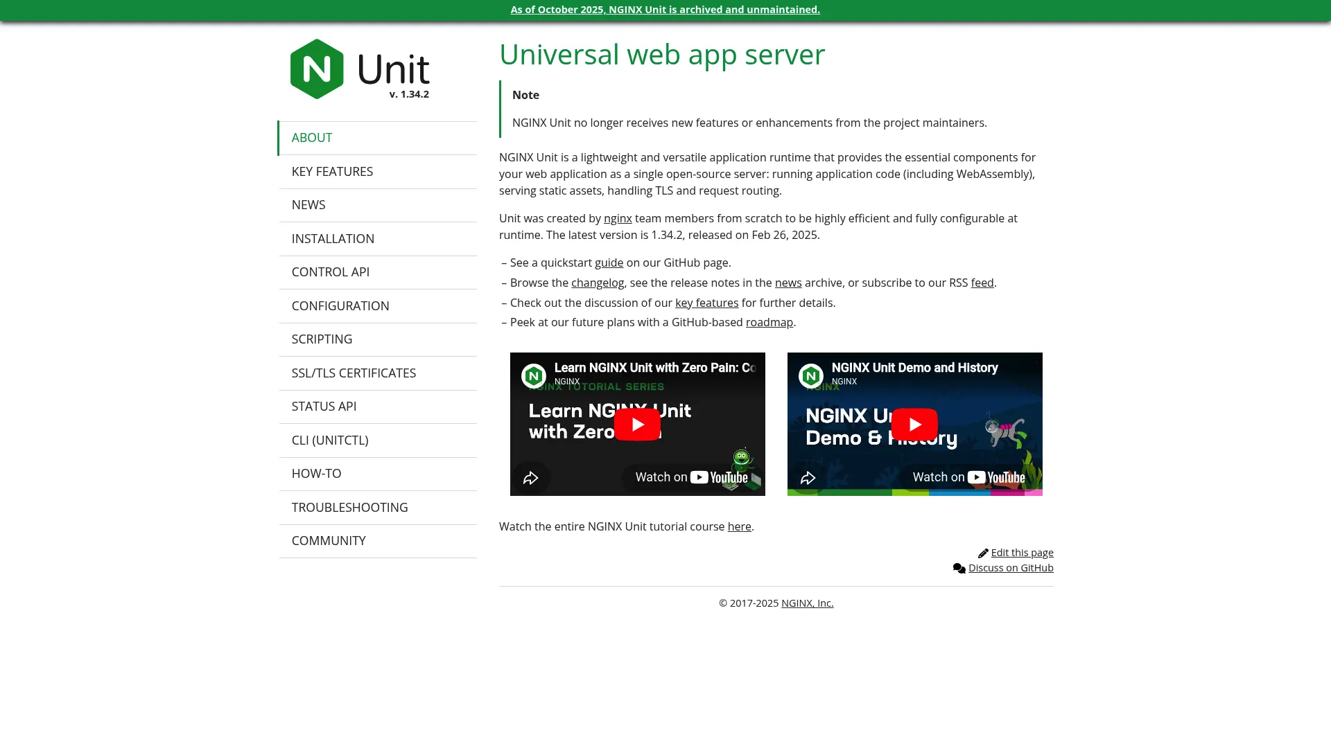 NGINX Unit homepage