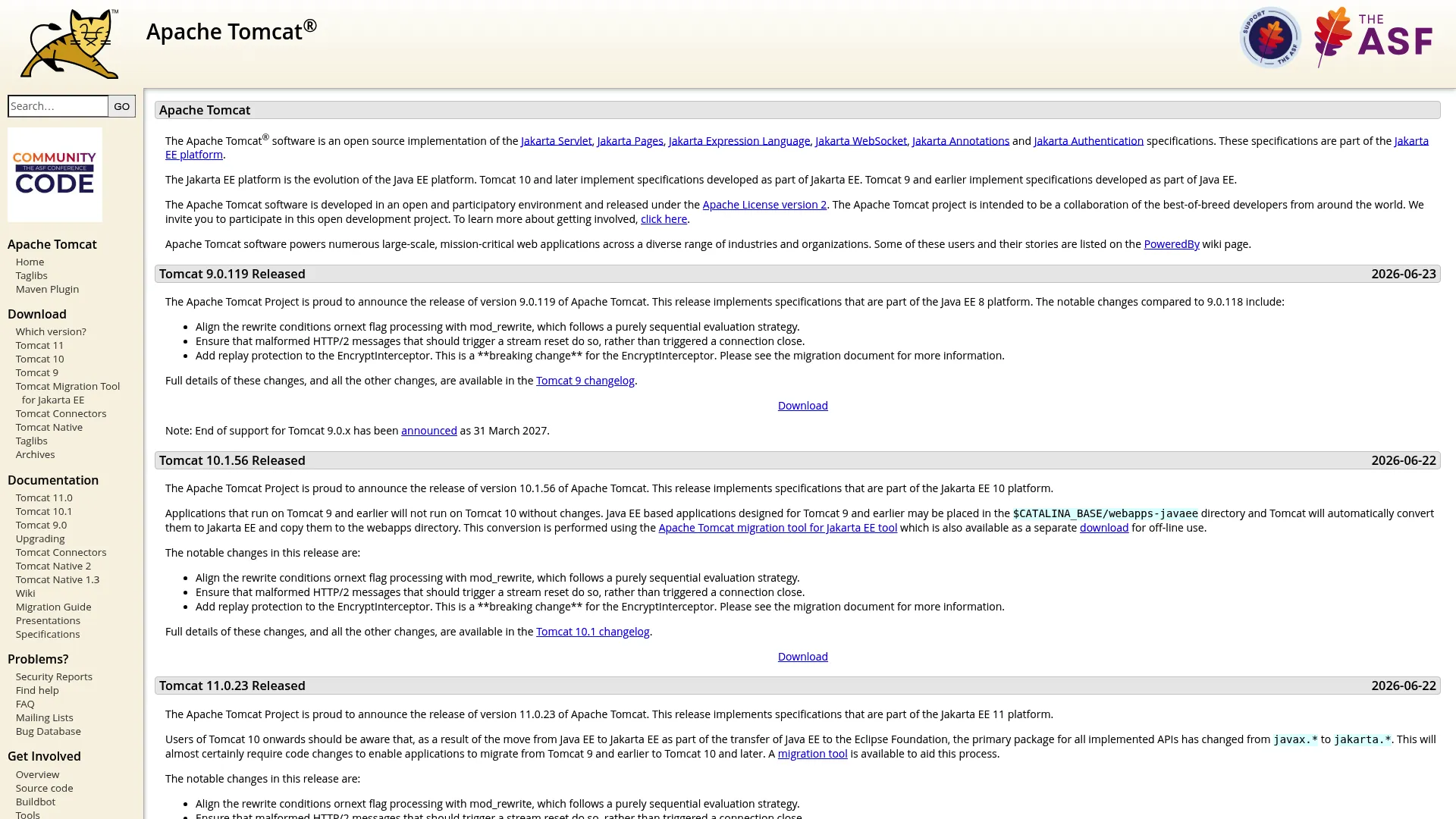 Apache Tomcat homepage