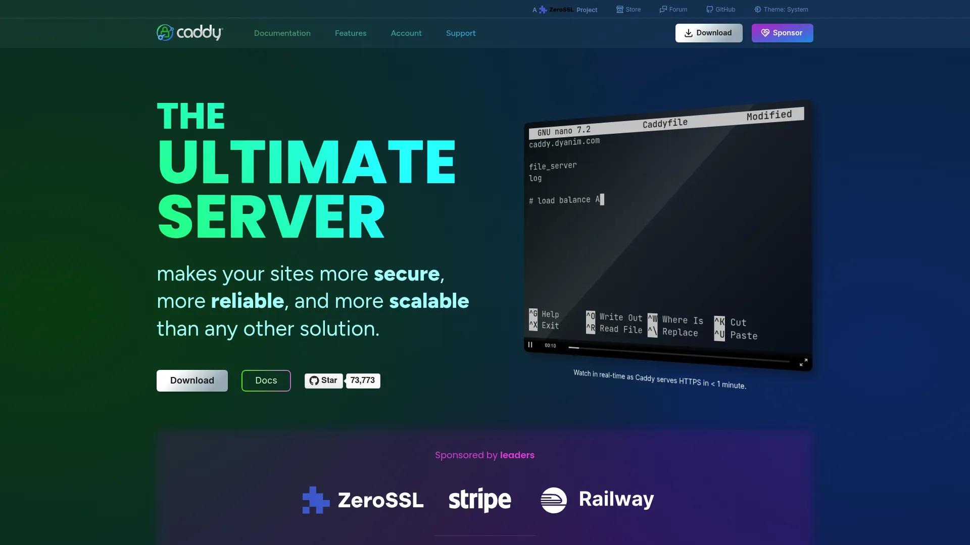 Caddy homepage screenshot