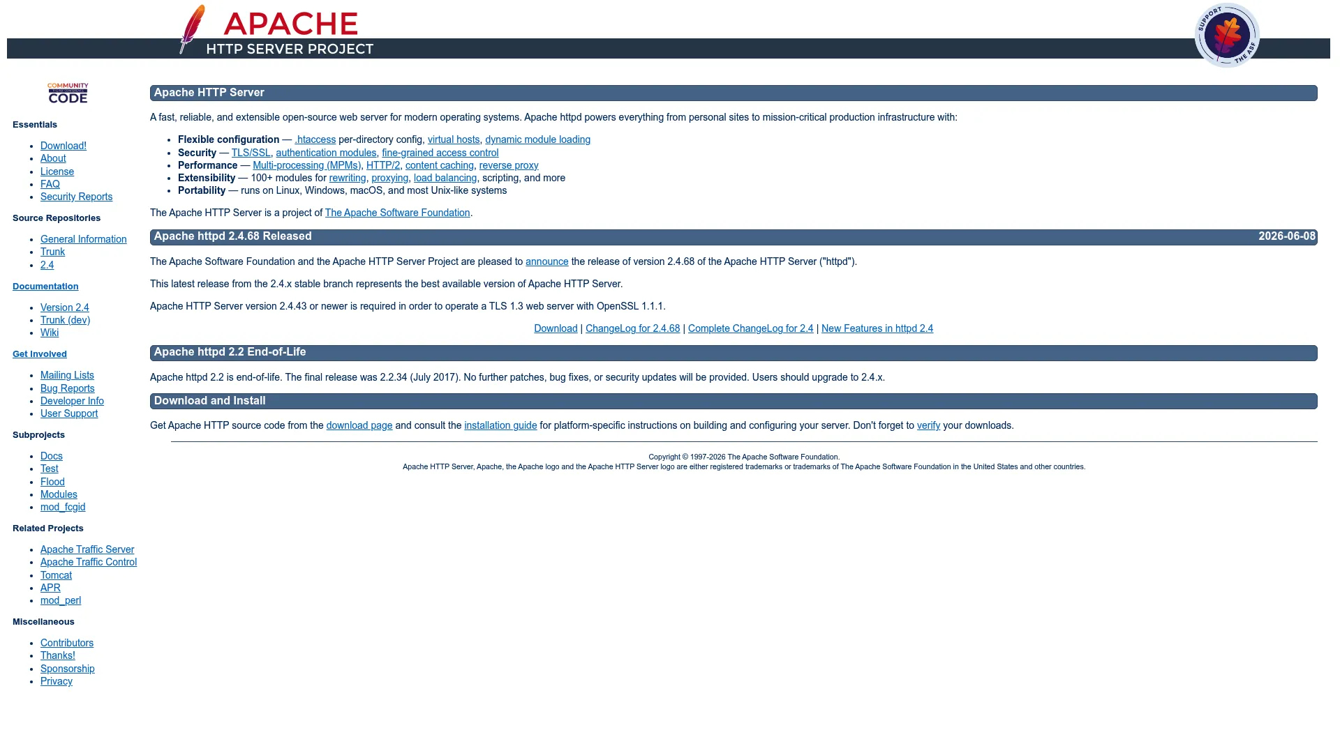Apache HTTP Server homepage