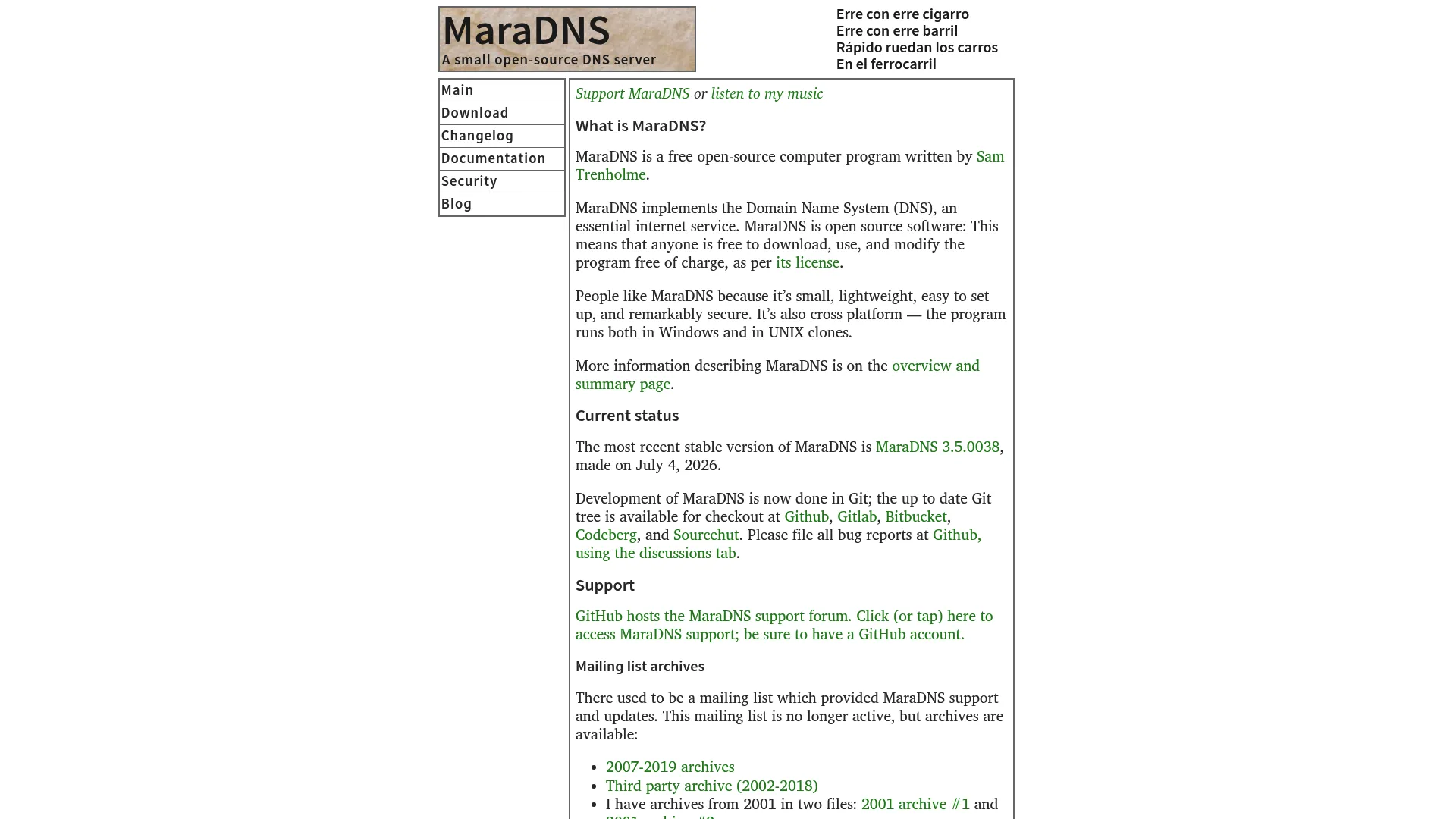 MaraDNS open-source DNS server page