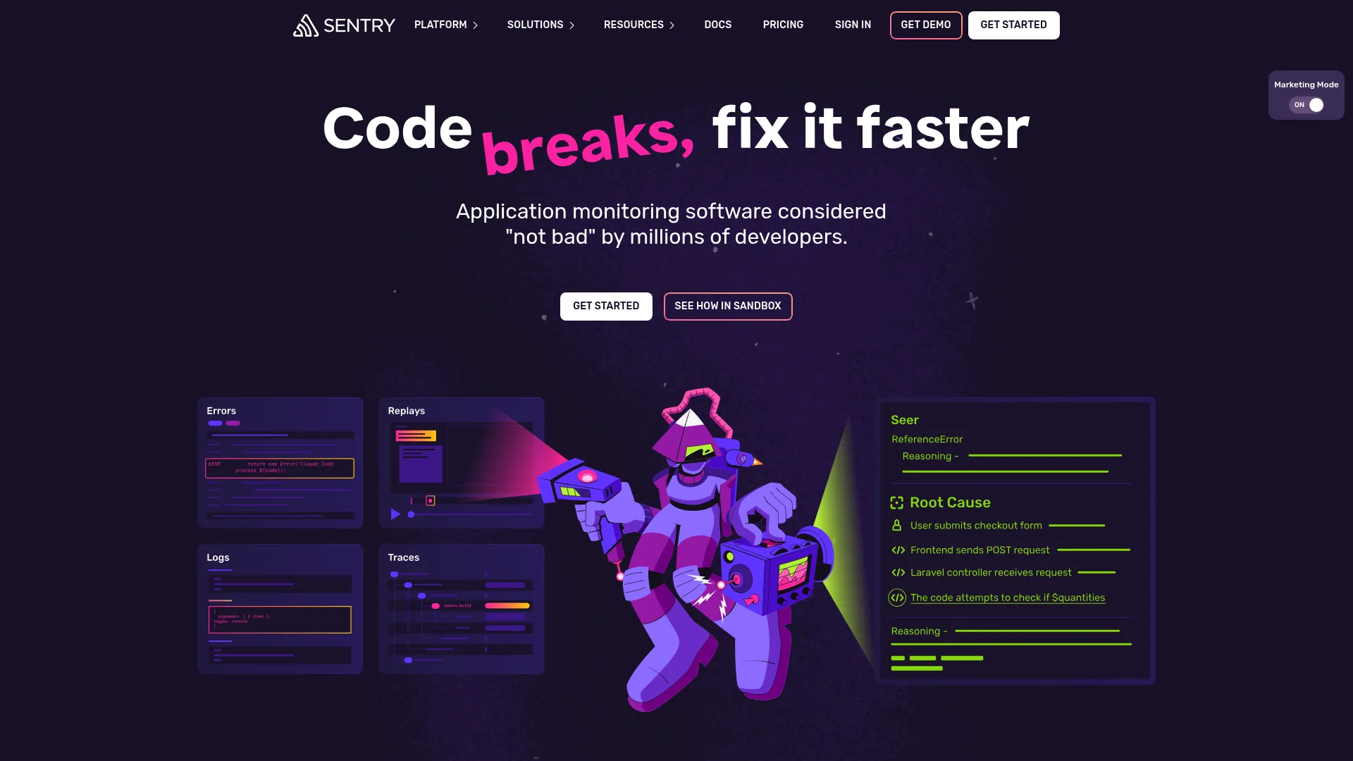 Sentry developer error monitoring and tracing