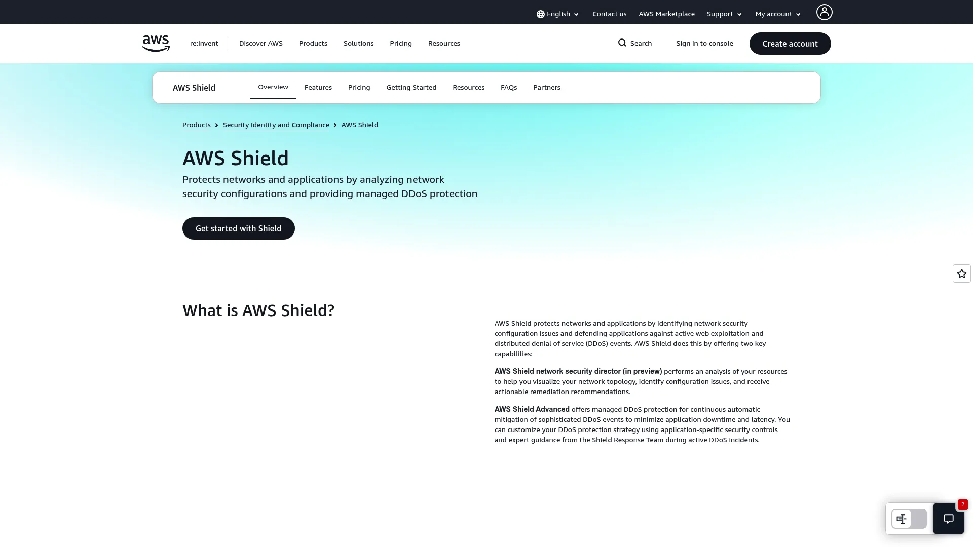 AWS Shield product page