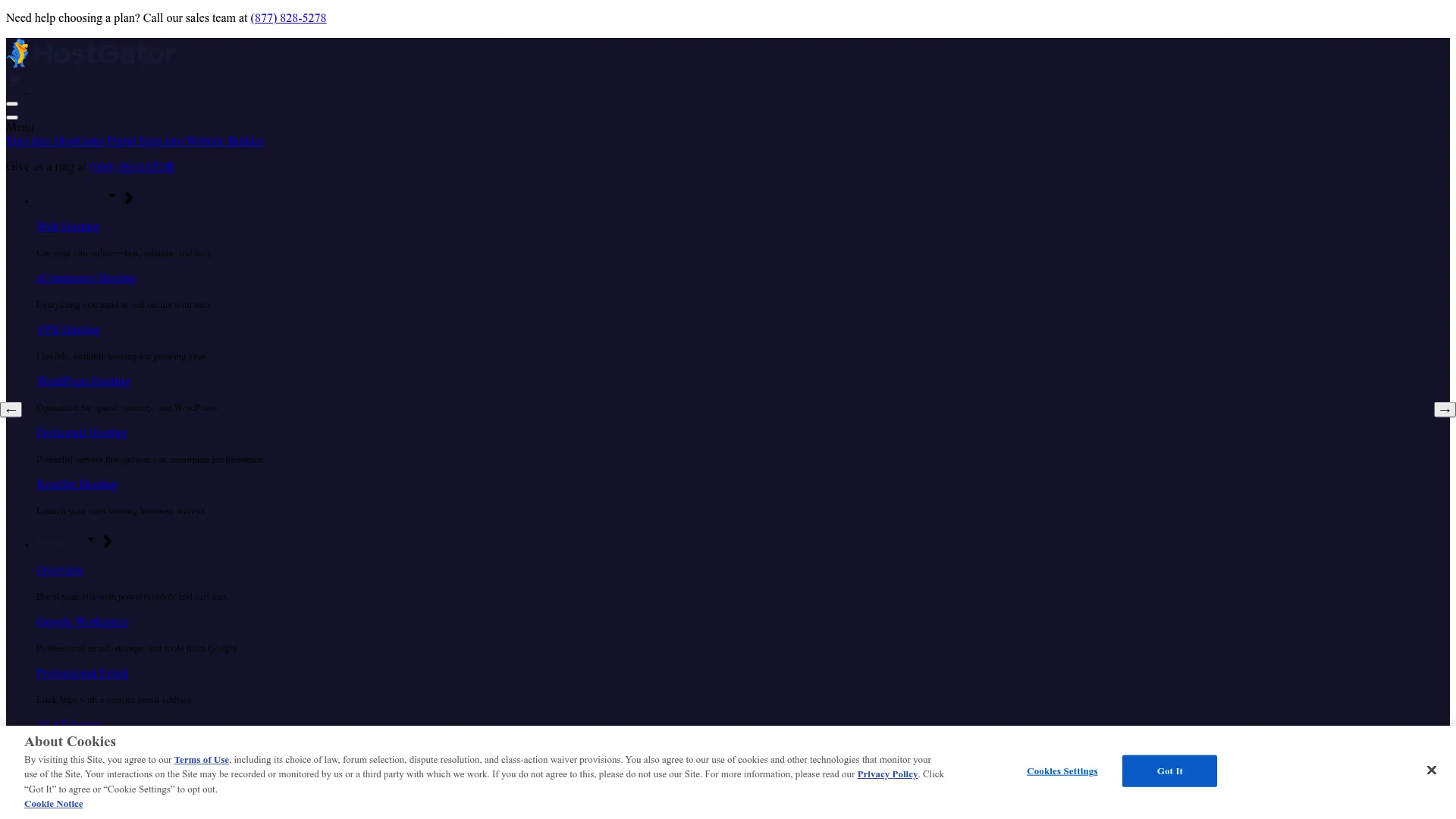 HostGator web hosting homepage