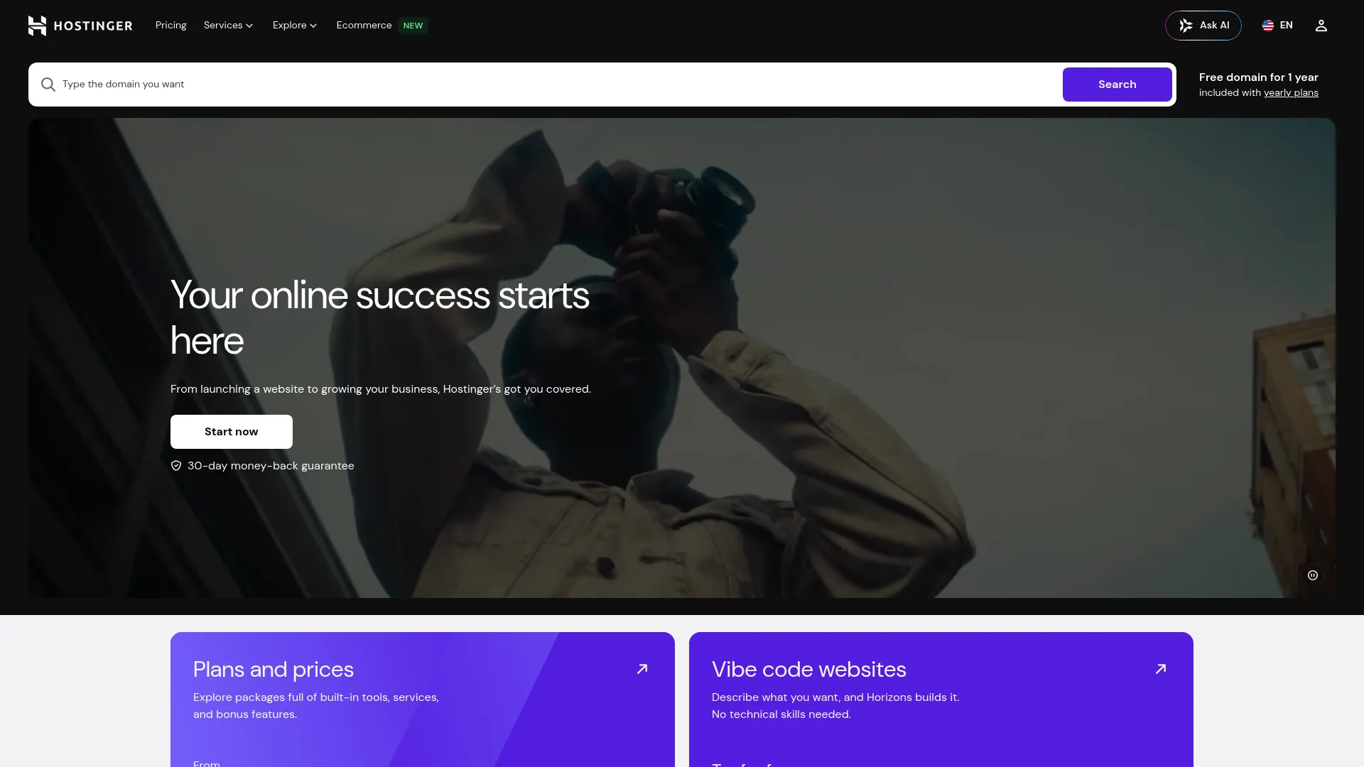 Hostinger web hosting homepage