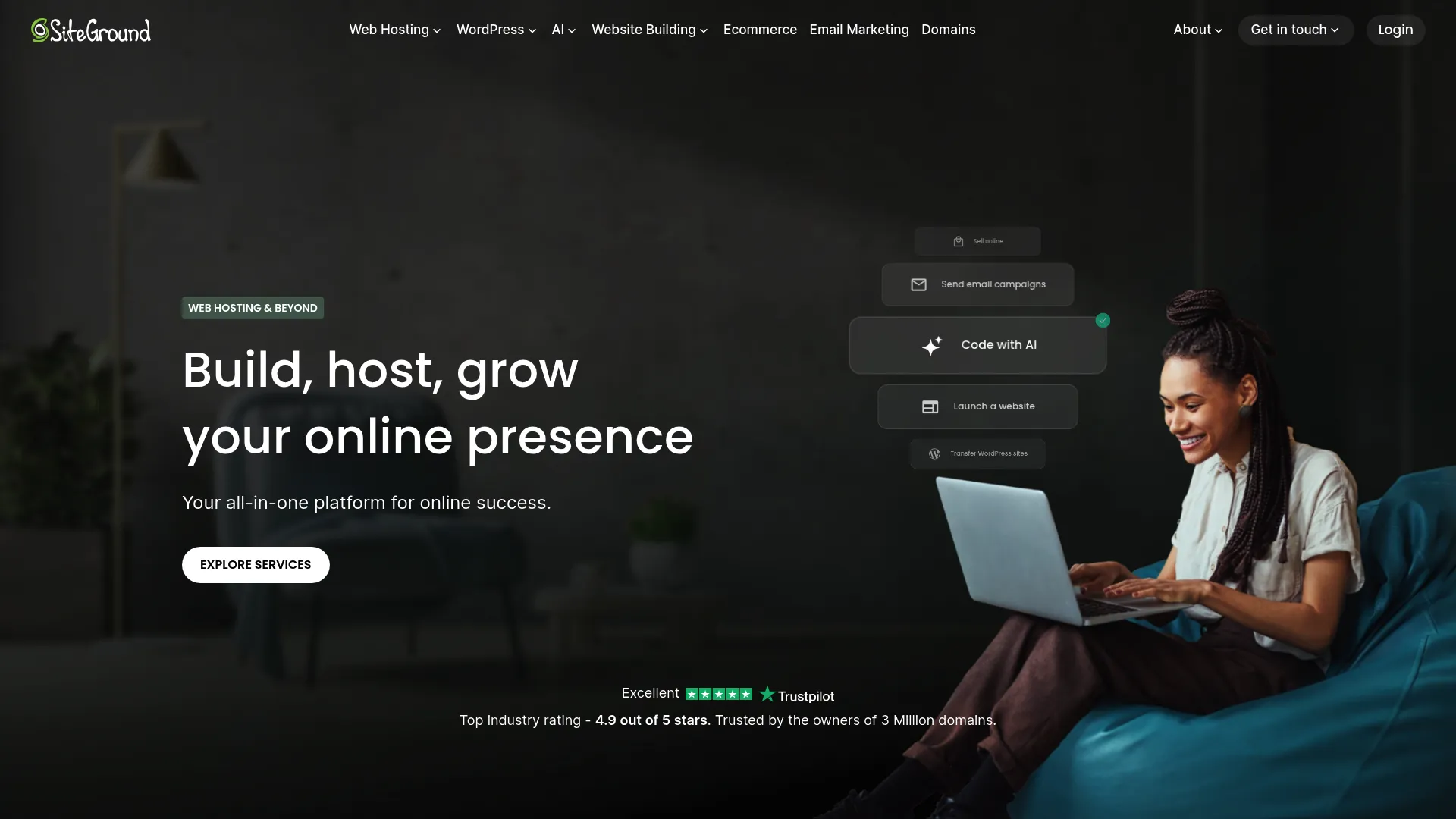 SiteGround web hosting homepage