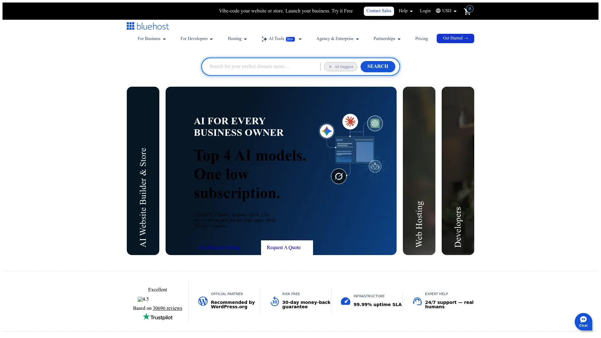 Bluehost web hosting homepage