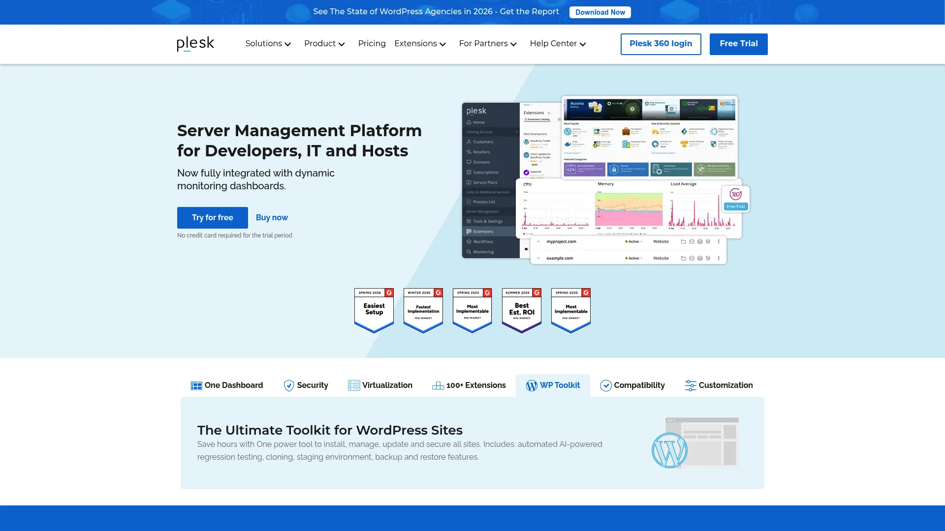 Plesk hosting control panel homepage