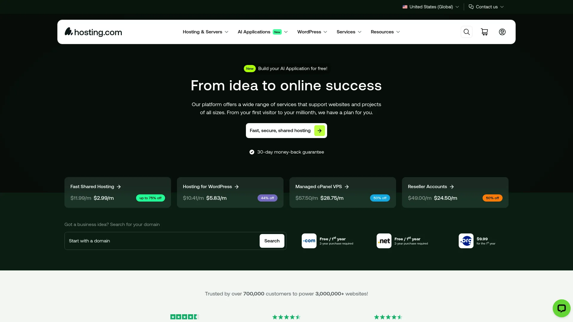 Hosting.com web hosting homepage