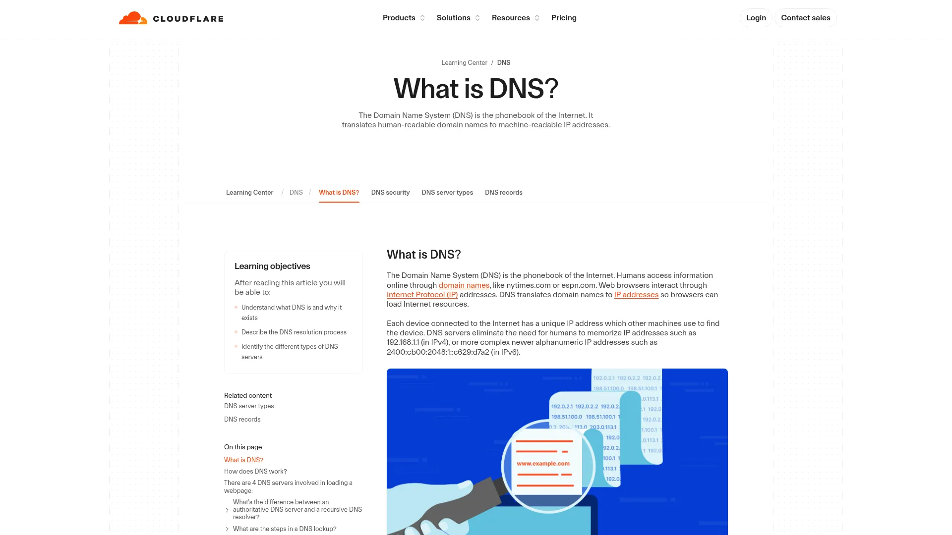 Cloudflare DNS explainer page