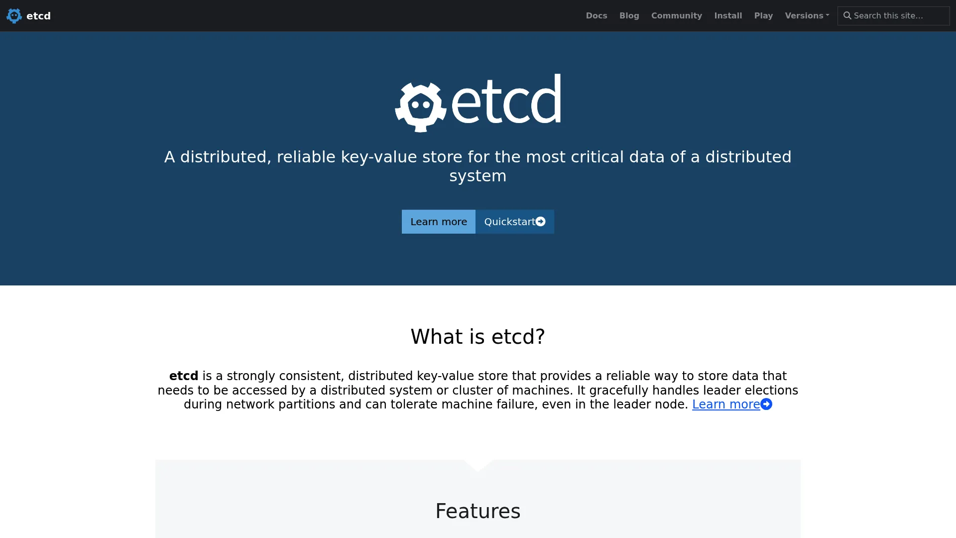 Etcd distributed key-value store homepage
