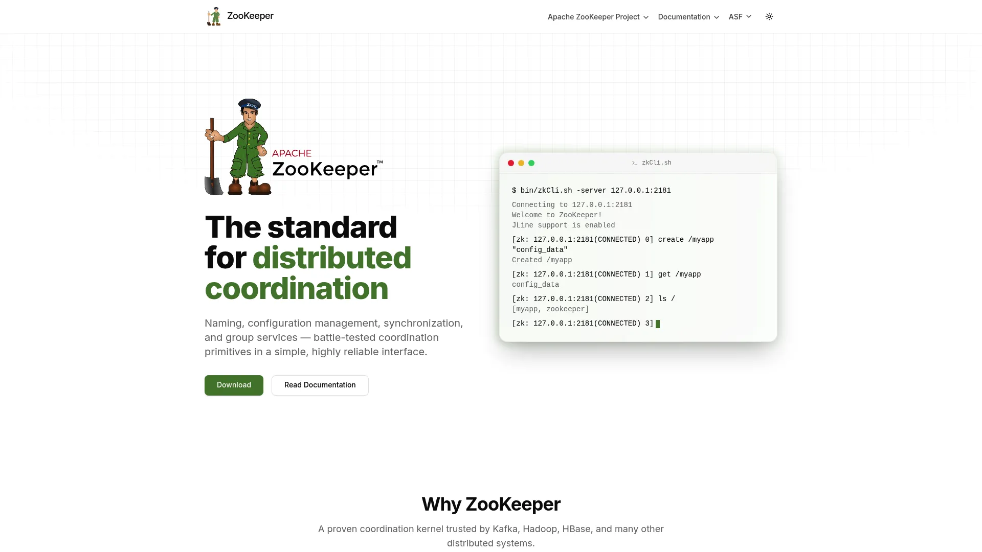 Apache ZooKeeper coordination service homepage