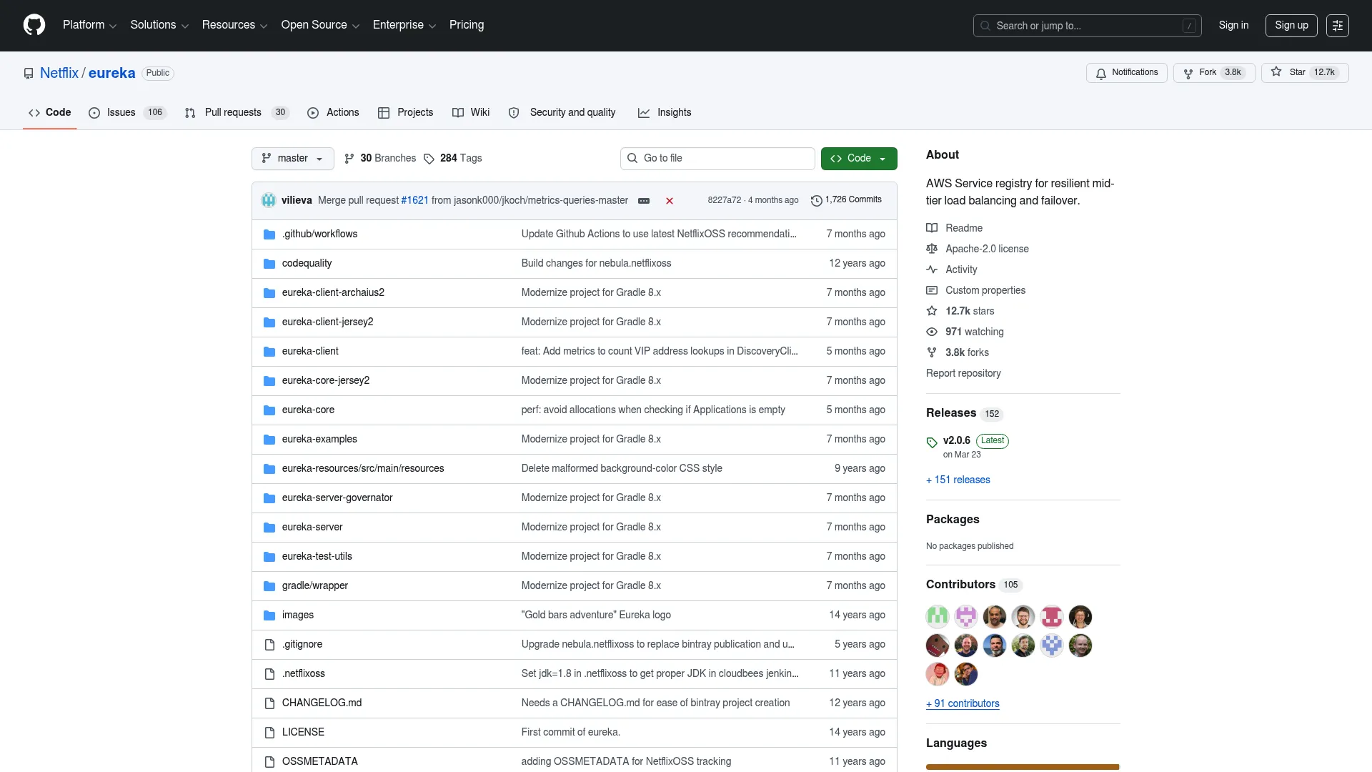 Netflix Eureka service registry GitHub repository