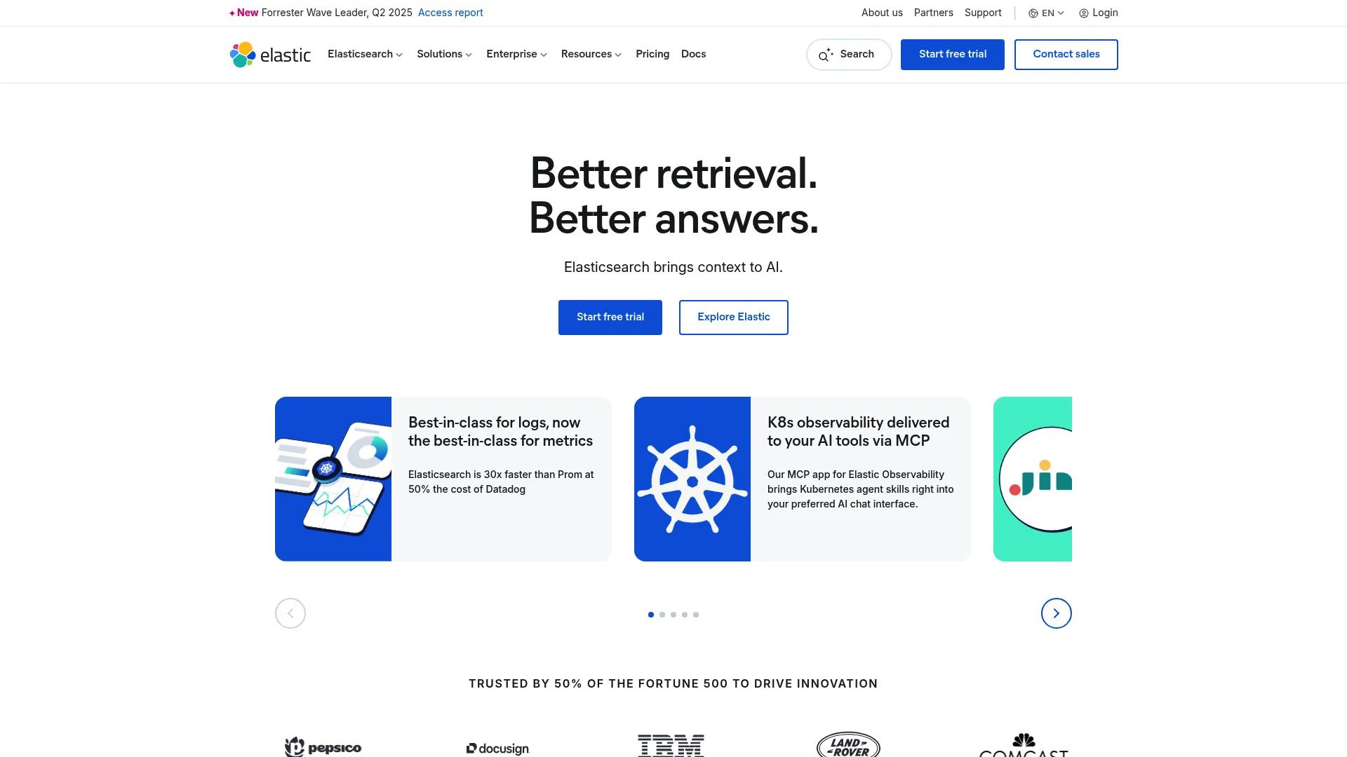Elastic Stack search and observability interface with Kibana dashboards