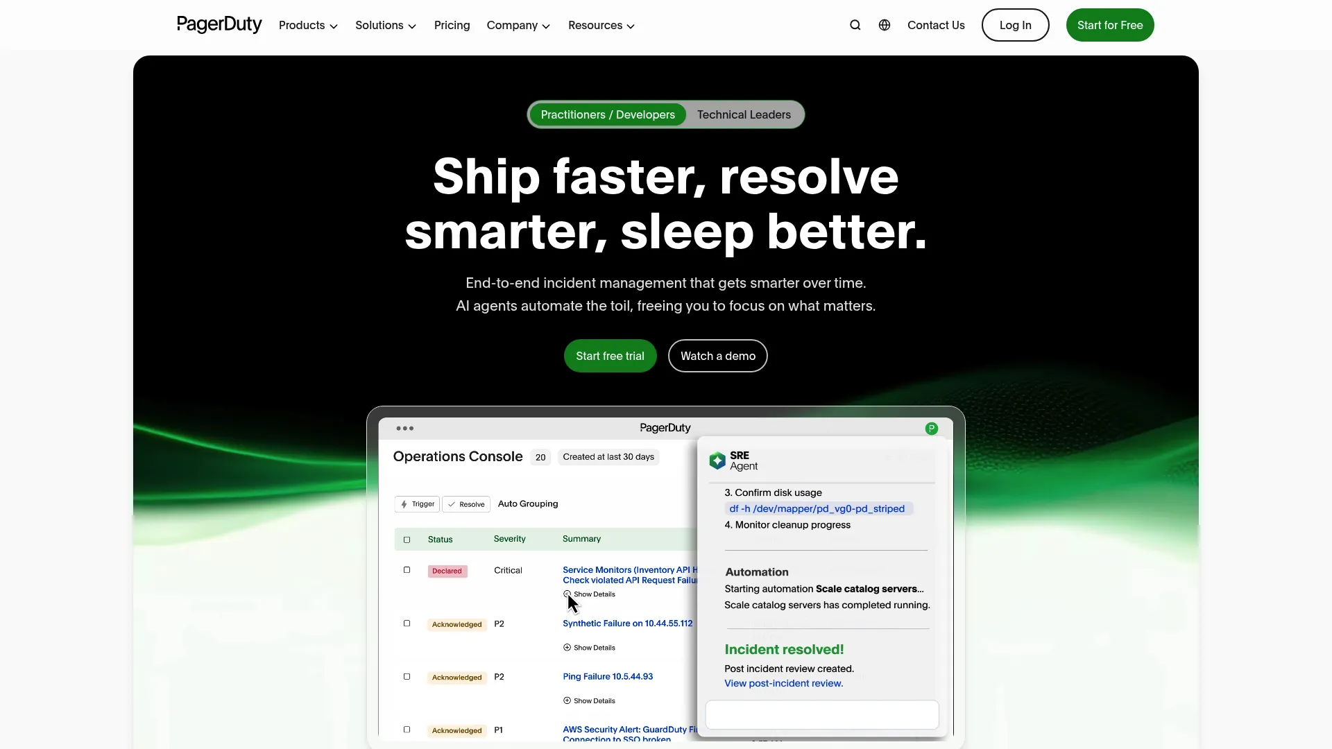 PagerDuty incident management and on-call platform interface
