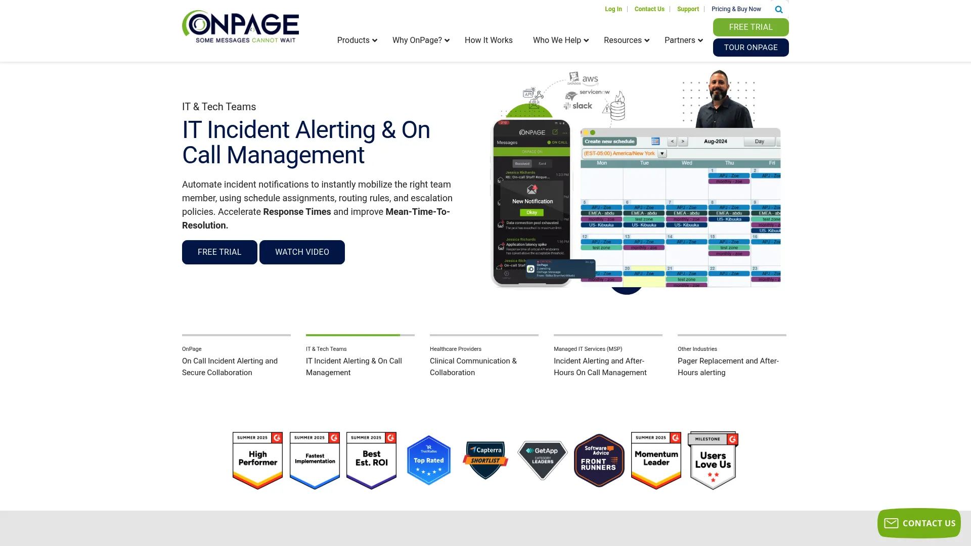 OnPage critical alerting and on-call management software interface