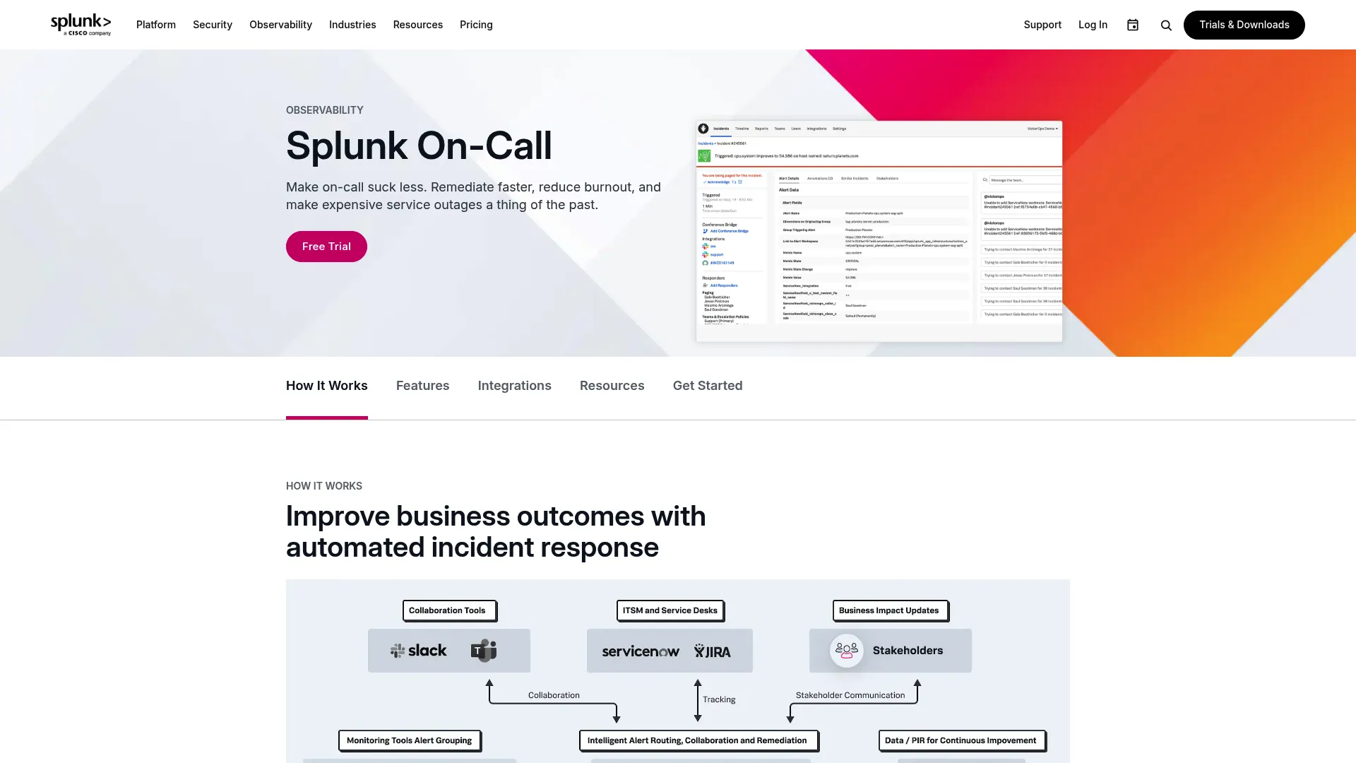 Splunk OnCall incident response and scheduling software screen