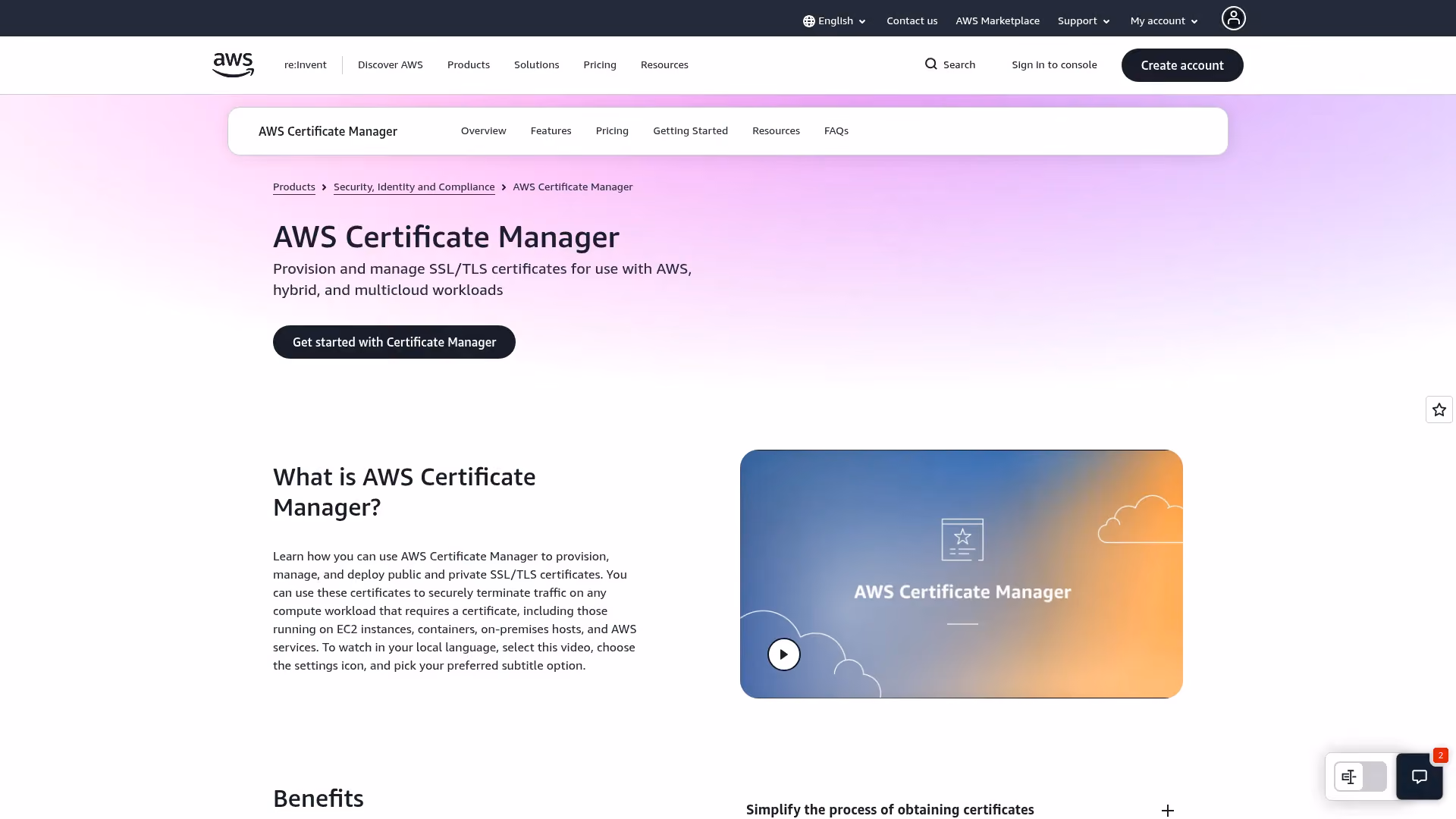 AWS Certificate Manager console