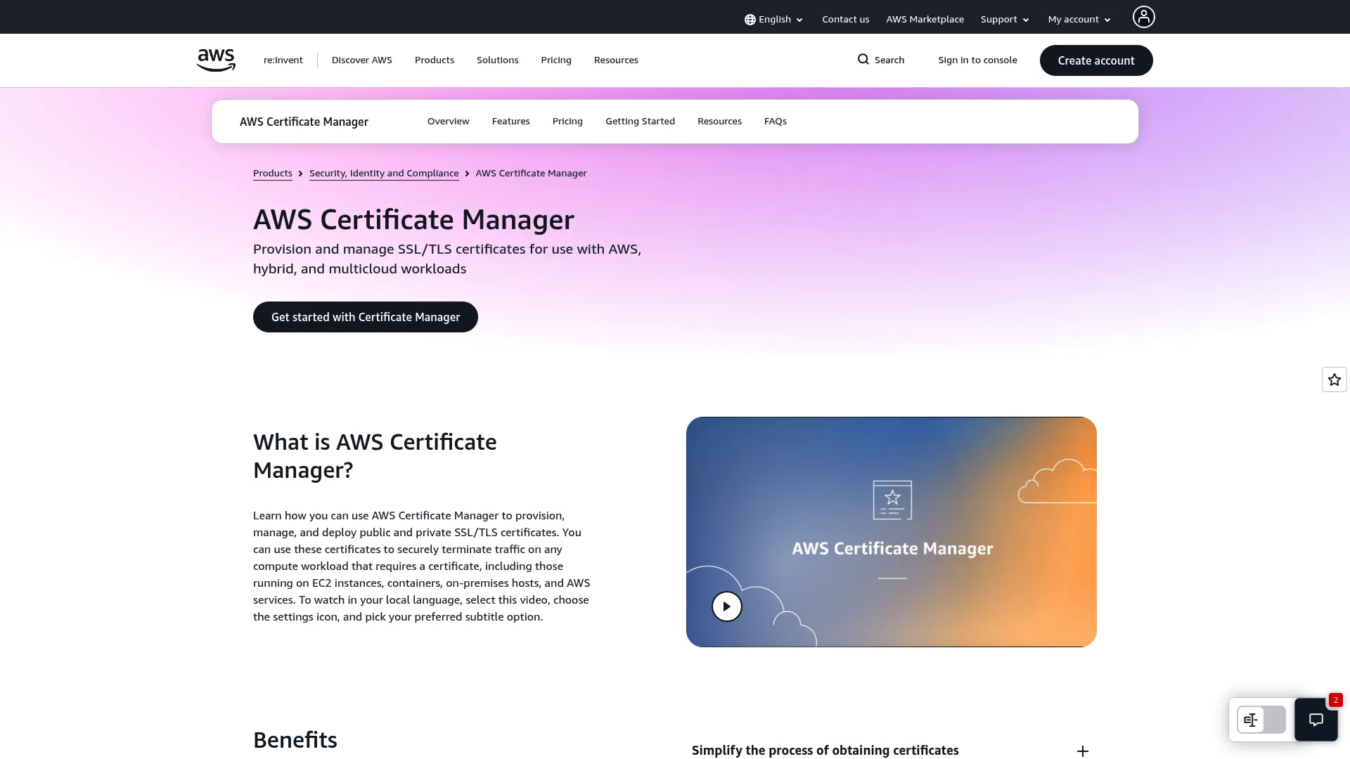 AWS Certificate Manager console