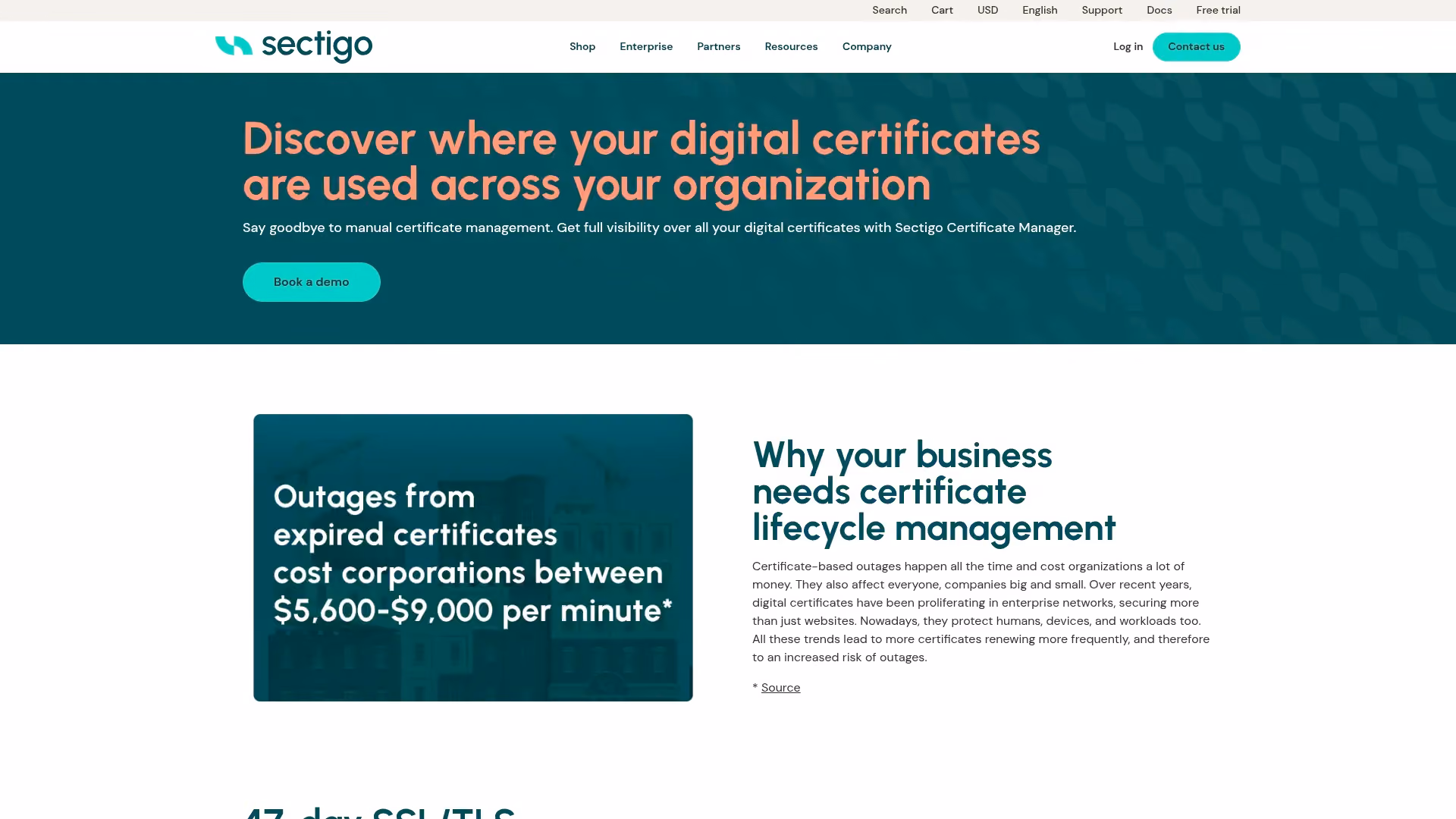 Sectigo Certificate Manager product interface
