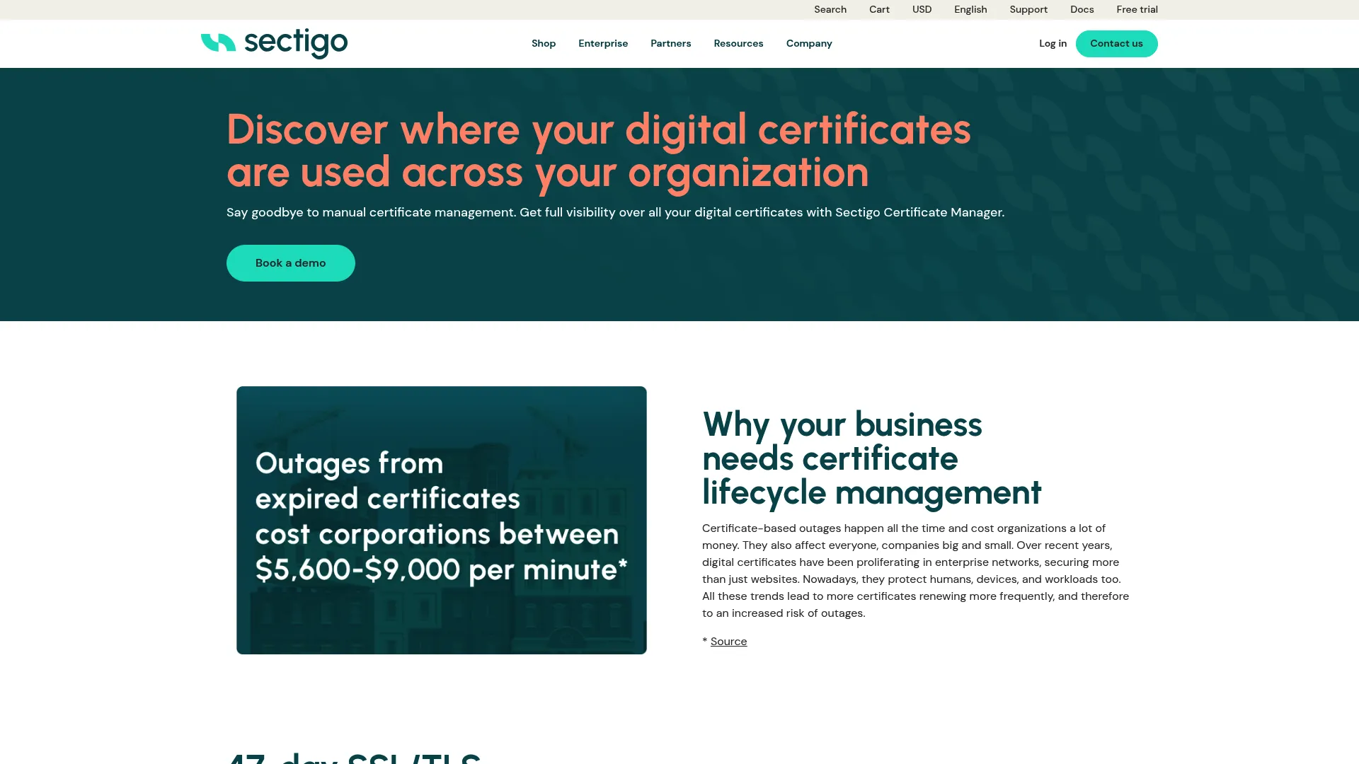 Sectigo Certificate Manager product interface