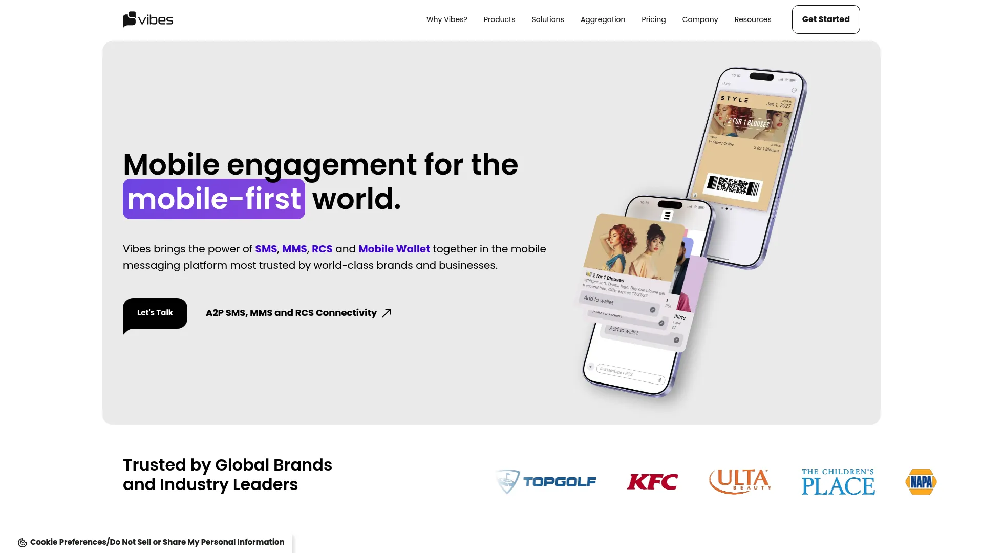 Vibes SMS platform homepage