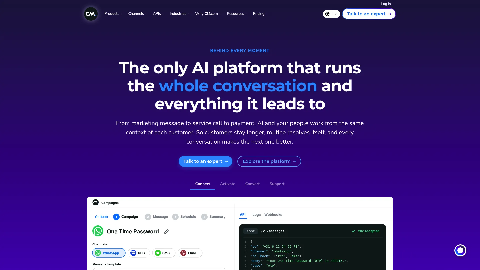 CM.com messaging platform homepage