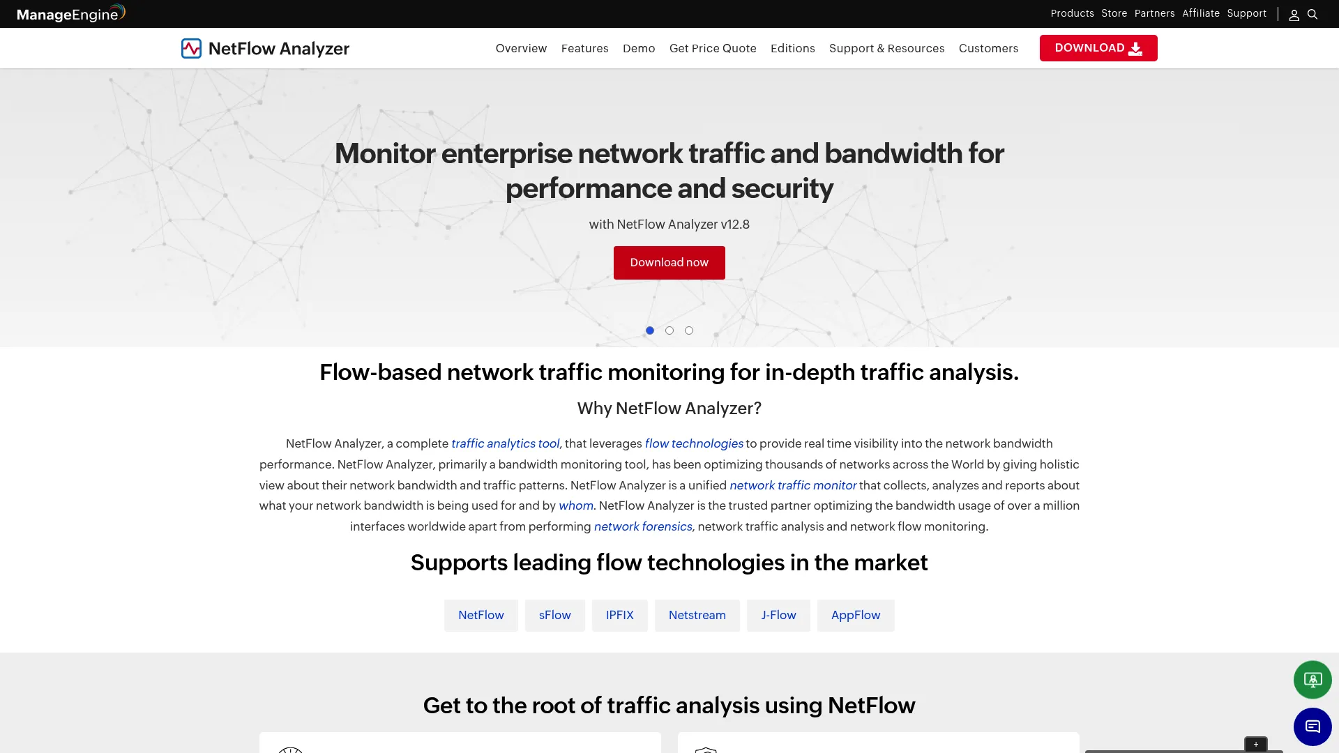 ManageEngine NetFlow Analyzer traffic dashboard