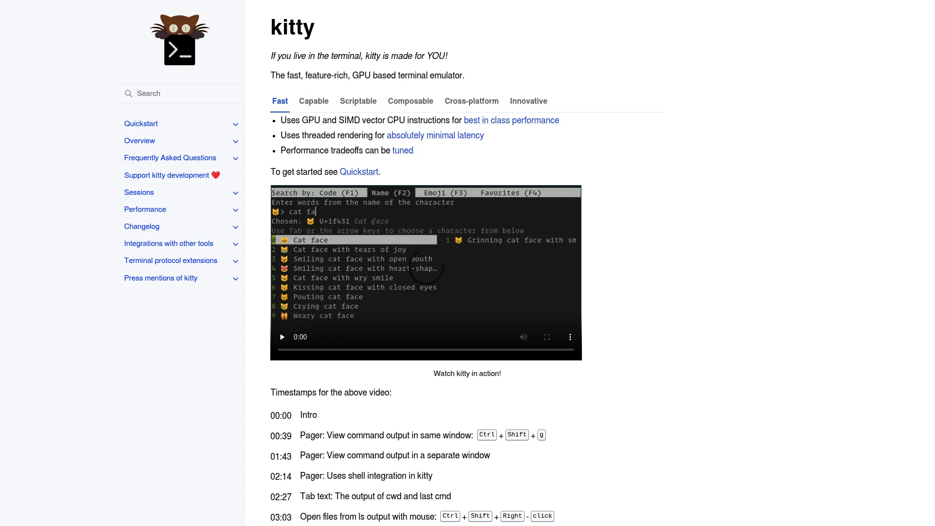 Kitty terminal emulator homepage