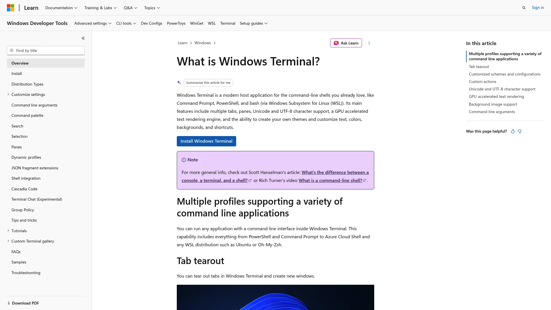 Windows Terminal documentation page