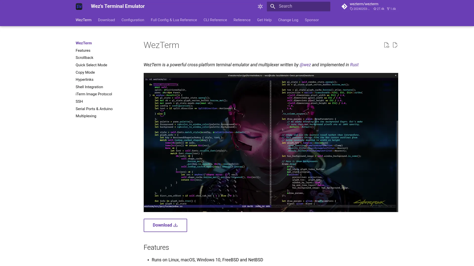 WezTerm terminal emulator homepage