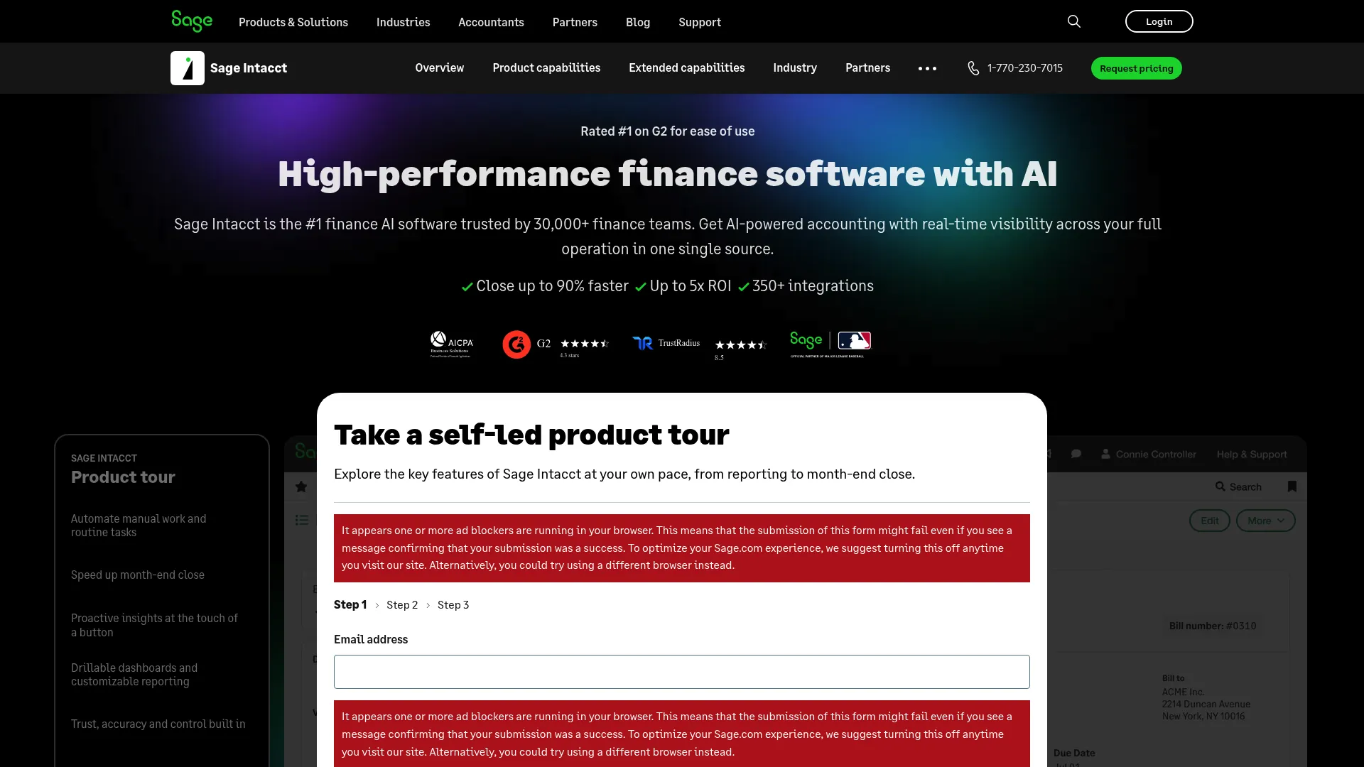 Sage Intacct cloud accounting and billing homepage