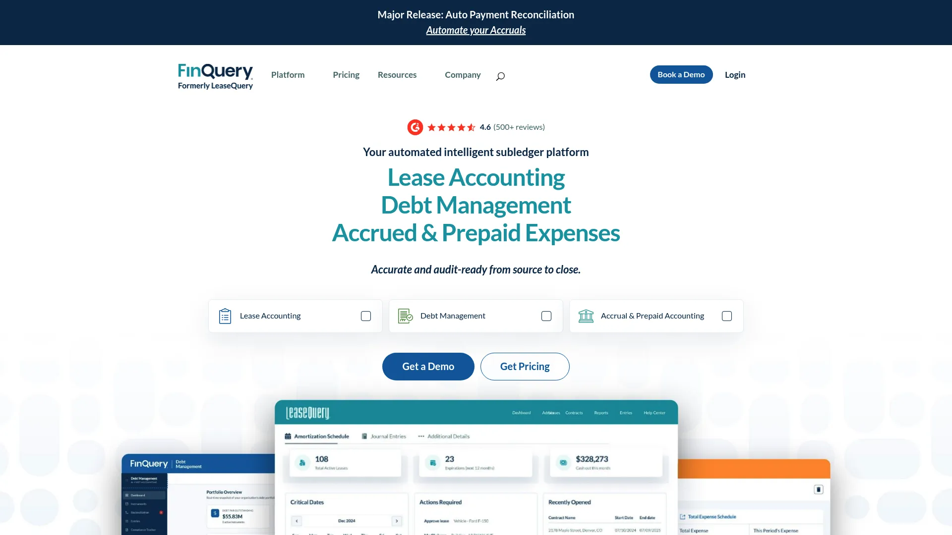 FinQuery lease accounting software interface