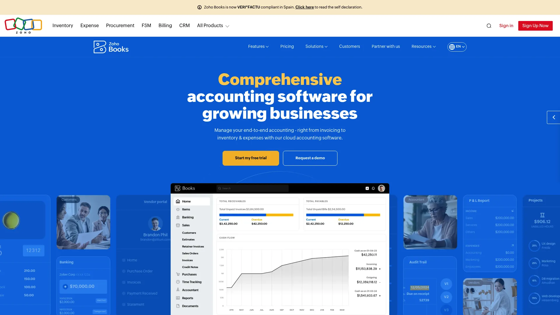 Zoho Books accounting software homepage