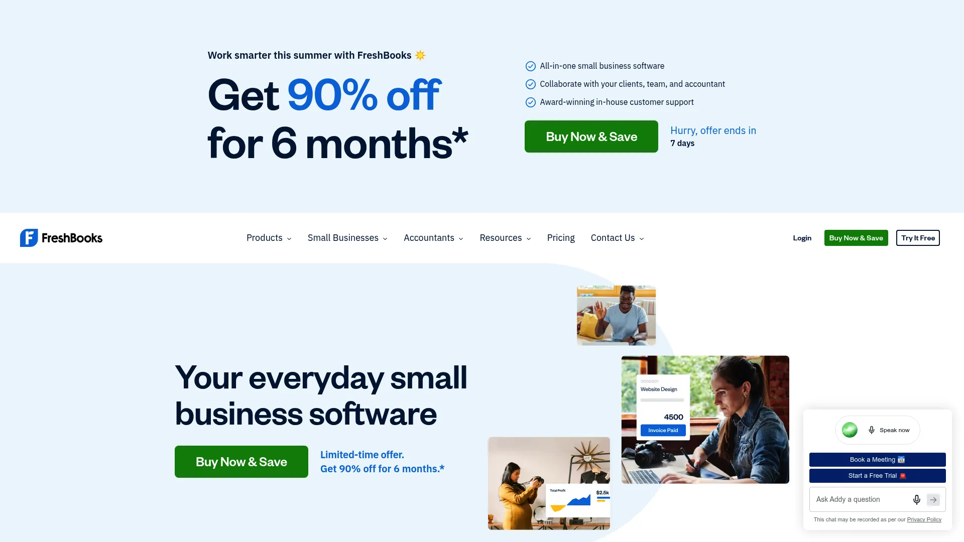 FreshBooks invoicing and accounting software homepage