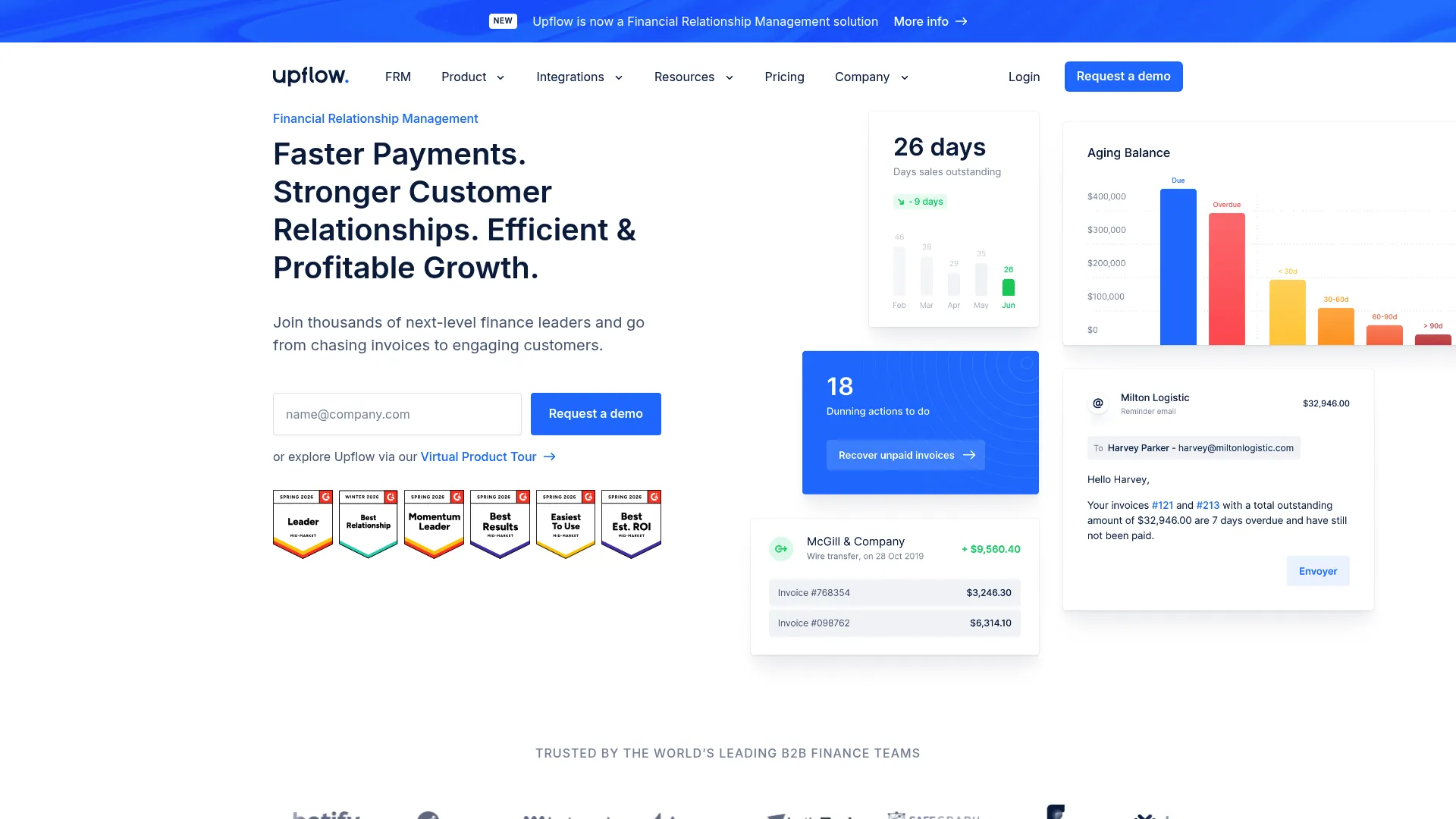 Upflow accounts receivable automation and collections dashboard