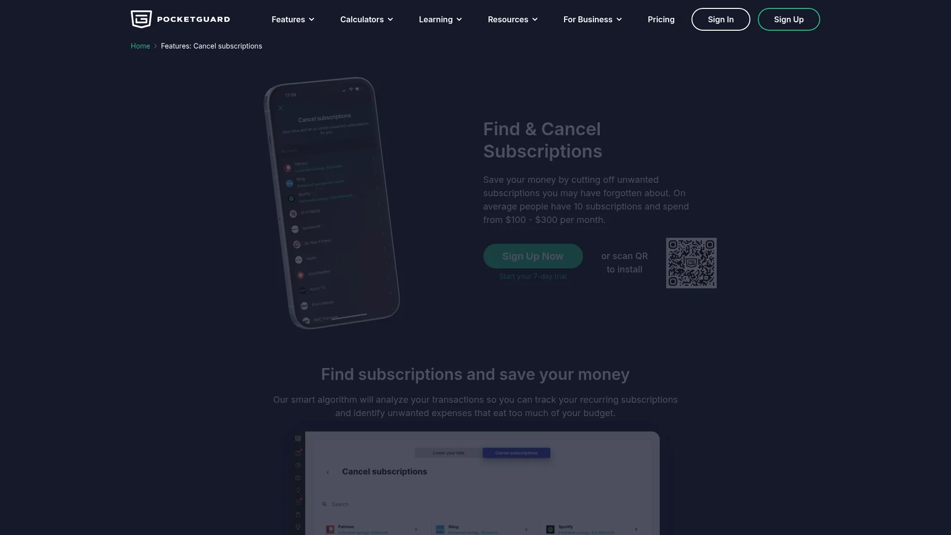 PocketGuard safe-to-spend view and bill tracking dashboard